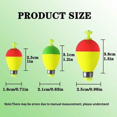 Bombite Fishing Bobbers Floats,10 Packs Weighted Bobbers for Fishing Foam Snap-on Fishing Floats Ball Oval Fishing Corks Bluegill Crappie Panfish Bass Trout Oval-Shape 1.25 in
