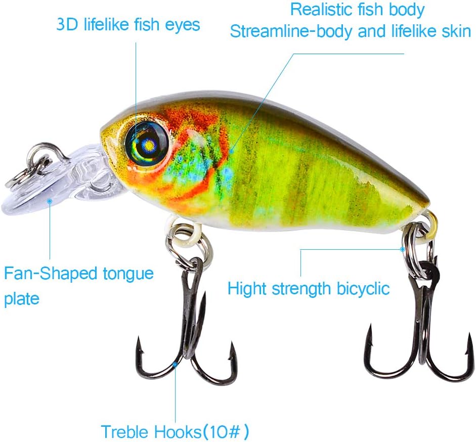Mini Crankbait Fishing Lures Kits Swimbait Wobbler Hard Baits for Bass Trout Pike Freshwater and Saltwater 10pc-20pc/pack
