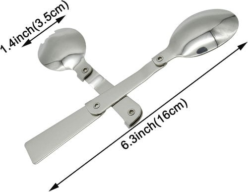 Maydahui 2 PCS Spoon and Fork Foldable Stainless Steel SUS 18/10（304）Salad Spork Portable for Thermos Camping Outdoors