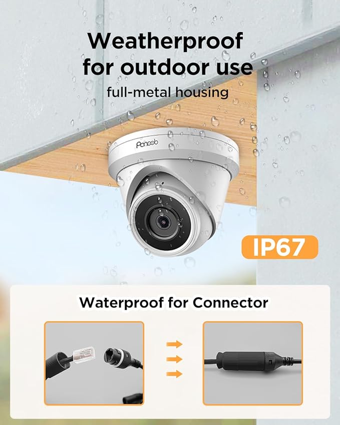 8 Channel Security Camera System PoE, 8X 5MP Wired IP Dome Turret PoE Camera for Indoor and Outdoor, 100ft IR Night Vision, AI Human Detection, Built-in Mic, 4K 8CH NVR 2TB HDD, PD93A0808-5M
