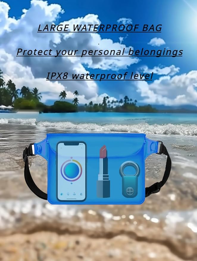 Waterproof Bag with Adjustable Waistband and Touch Sensitive Screen, Keeping Your Phone and Valuables Dry, Perfect for Drifting, Swimming, Kayaking, Rowing, Fishing(Blue)