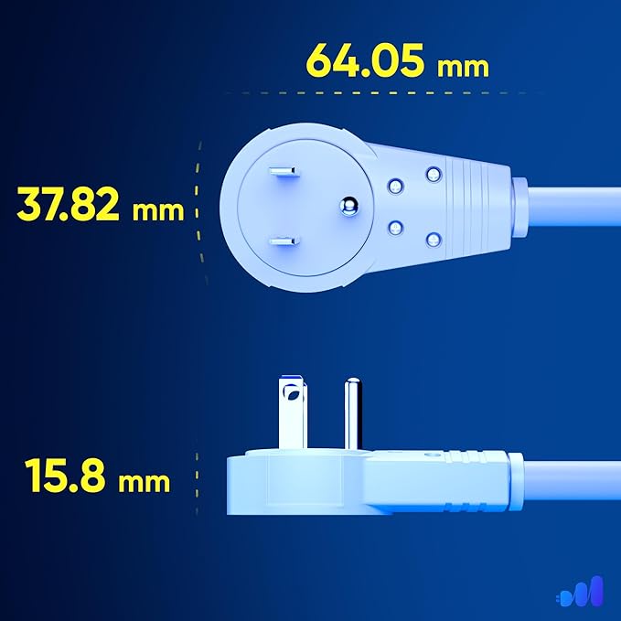 Maximm Extension Cord 3 Foot White Flat Plug, 360° Rotating Short Power Cord Single Outlet, Indoor 16 Gauge 3 Prong Grounded Wire UL Certified (3Ft White)