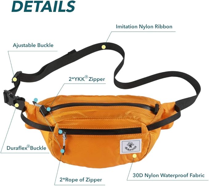 4Monster Hiking Waist Packs Portable,Water Resistant Fanny Bag with Adjustable Strap,Lightweight Crossbody Chest Bag Slim Bag