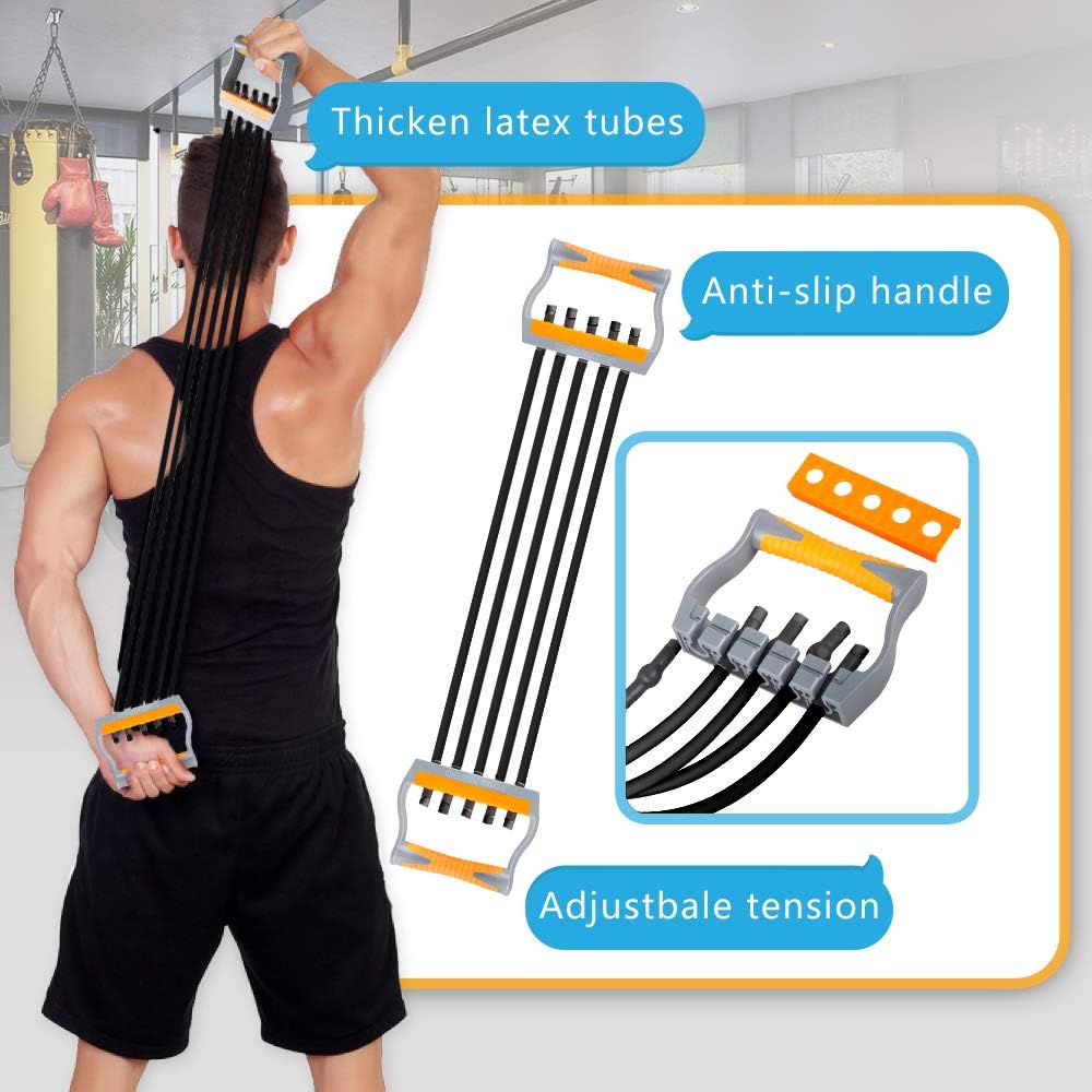 TOCO FREIDO Chest Expander | Arm Training, 5 Tubes Ajustable Arm Strength Trainer, Exercise Resistance Bands for Home Fitness Muscle Training Body Building