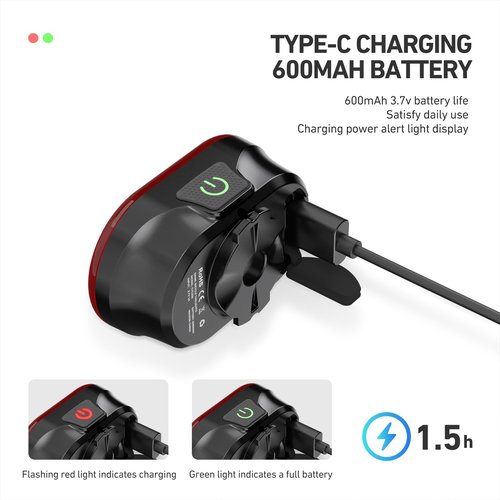 CYCLAMI Bike Tail Light, Smart Brake Sensing Bicycle Rear, Main + Sub Light Auto On/Off, 4 x 5 Modes, Ultra Bright LED Back Lights, IPX6 Waterproof, USB Rechargeable, Cycling Safety Accessories