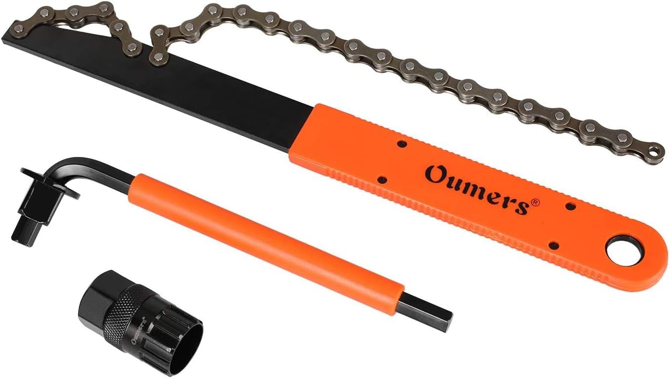Oumers Bike Cassette Removal Tool with Chain Whip and Auxiliary Wrench Bicycle Sprocket Removal Tools, Bicycle Cassette Lock Ring Extractor Freewheel Remover Wrench Sprocket Remover