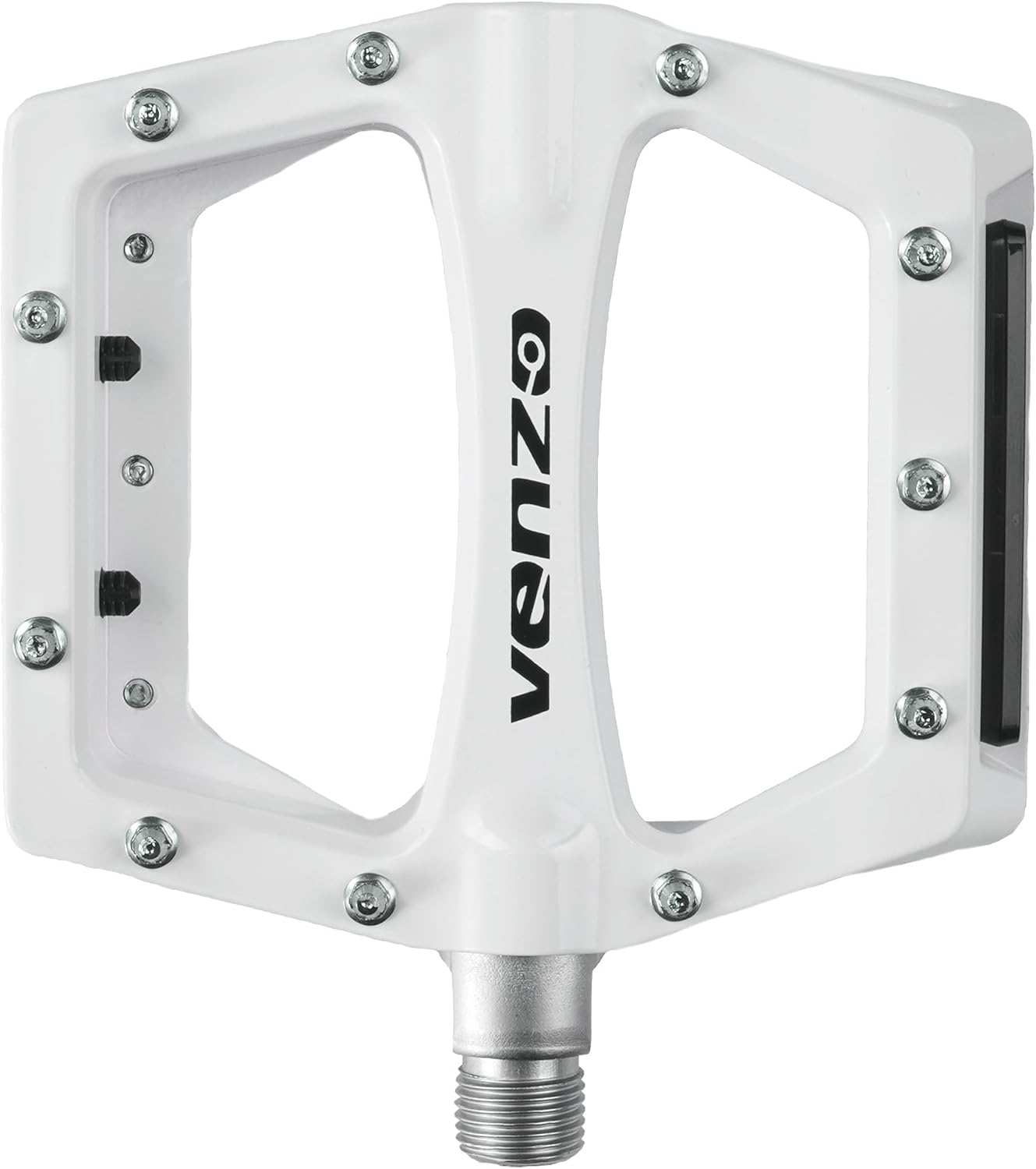 Venzo BMX MTB Bike Pedals with Removable Reflectors - Large Flat Platform Anti-Skid Cycling Pedals - White Color with Die-Cast Aluminium Body 9/16" Cr-Mo Axle - Great for Mountain Bikes BMXs
