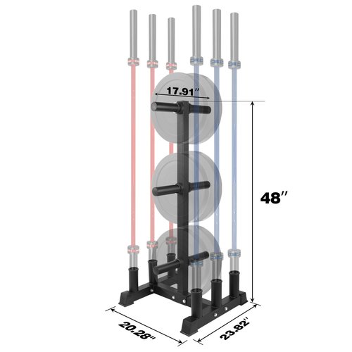 RICHUANG Olympic Weight Plate Rack for Bumper Plate Storage, 2 Inch Weight Plate Tree and Barbell Holder for Home Gym, 4-Pegs 6-Pegs Olympic Weight Tree, Capable of Holding Up to 880LB