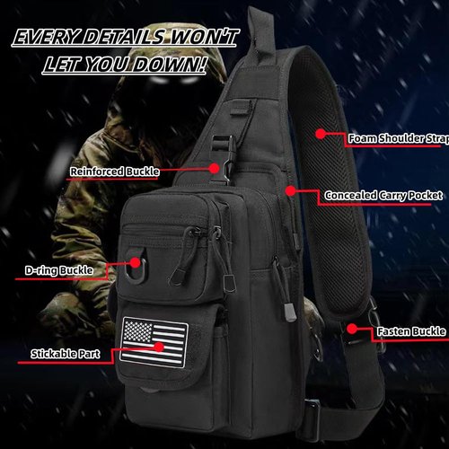 Vdones CCW Sling Bag Gun Crossbody Bag Everyday Carry Shoulder Bag Mens EDC Chest Bag
