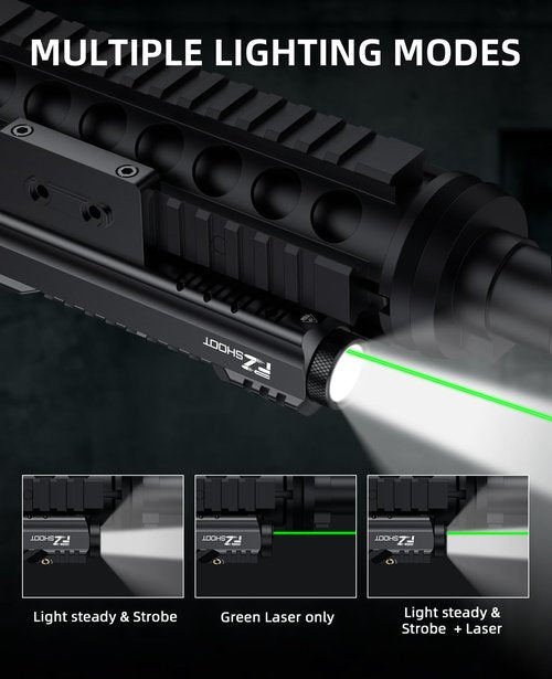 EZshoot 2400 Lumens Rifle Laser Light Combo, Rechargeable Rifle Flashlight Compatible with Picatinny and M-Rail, Tactical Green Light Laser Beam for Rifle with Strobe Mode