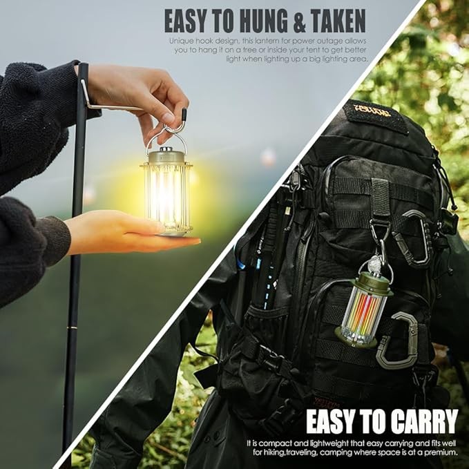 Rechargeable Camping Lantern, 3 Modes Dimmable Camping Lights, 3200mA High Capacity Battery Hurricane Lantern, IPX4 Waterproof Portable Emergency Camp Lights for Hurricane Survival Hiking With Bracket