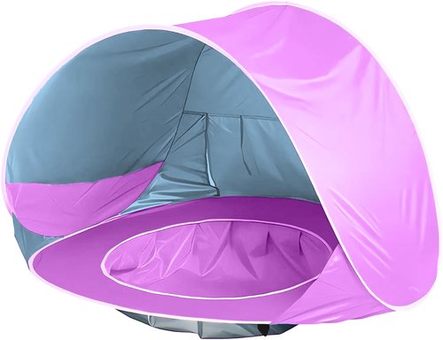 Baby Beach Tent, Pop Up Portable Sun Shelter for Infant & Toddler, Waterproof & 50+ UPF UV Protection, Outdoor Kiddie Pools, Kids Beach Shade Tent (Pink)