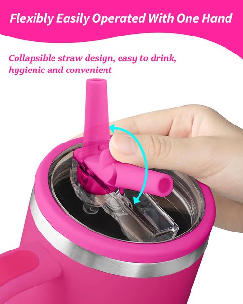 Stanley 40 oz Tumbler Flip Straw Lid Replacement - Leak-Proof Splash Resistant Lids and Straw Compatible With Quencher - 2 Pack (Rose)