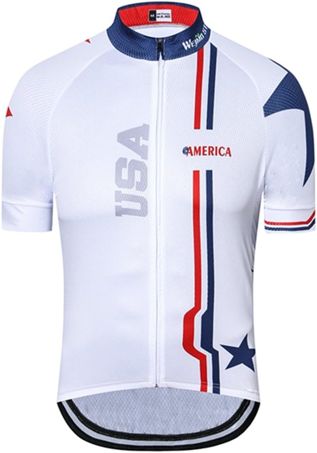 Weimostar Men's USA Cycling Jersey Short Sleeve Biking Shirts Breathable with Pockets