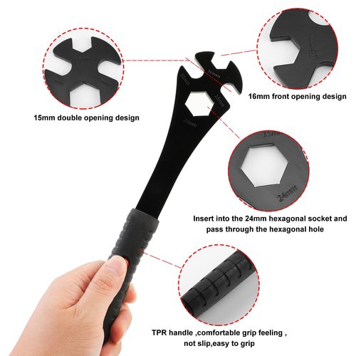 Oumers Bike Pedal Wrench, Bicycle Pedal Removal Tool Spanner with 323mm Extra Long Handle Multifunctional 15mm 16mm Pedal Removal Wrench and 24mm Hexagon Hole for Bike Repair