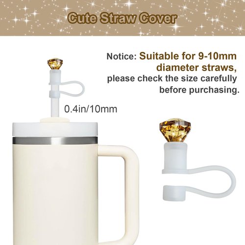 VirgoCCY 5PCS Stanley Cup Accessories Set 30&40 Oz, Includes 1 Diamond Glitter Silicone Boot, 1 Glitter Handle Strap, 1 Straw Covers,1 Straw Adapters Charm Blank with 1 Glitter Charms, Gold