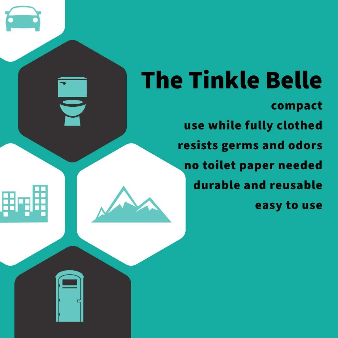 Tinkle Belle Female Urination Device/Portable Urinal with Case -Stand to Pee While Staying Fully Clothed. Easy, Compact, Reliable for Hiking/Camping/Travel/Concerts/Festivals/Dirty Toilets