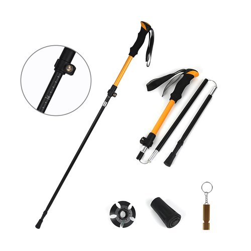 IEJ Ultralight Hiking Pole - Portable Collapsible Outdoor Trekking Pole Plain Design with Whistle for Wilderness Travel - Suitable for Men, Women, Comfortable Sweat-Absorbing Grip, One Piece, Yellow