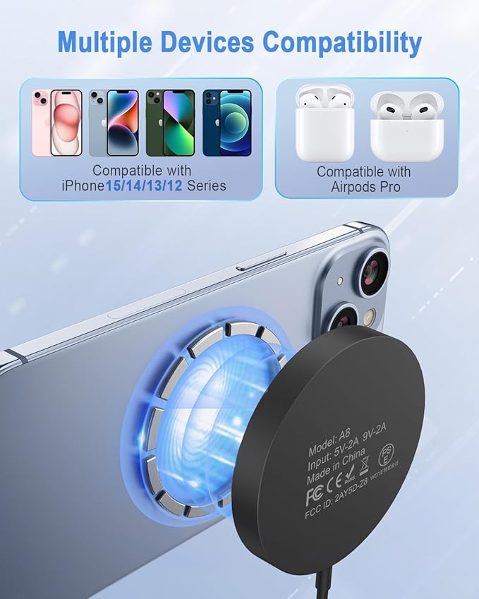 Magnetic Wireless Charger Compatible with iPhone 16/15 Pro Max/15 Pro/15/15 Plus/14/13/12 Series, Fast Chargering Upgraded Mag-Safe LED Charging Pad with 20W Type-C Adapter (Black)