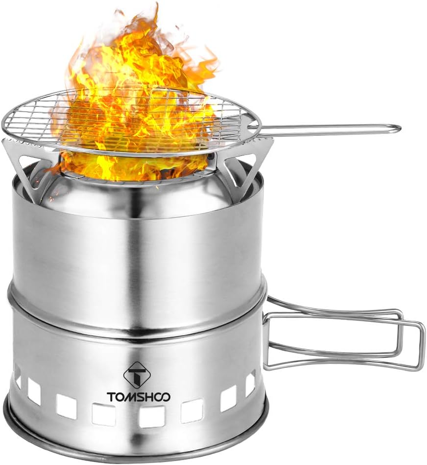 TOM SHOO Camping Stove Camp Wood Stove Portable Foldable Stainless Steel Burning Backpacking Stove for Outdoor Hiking Picnic BBQ