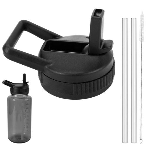 Straw Lid Compatible with Nalgene Water Bottles 32 OZ, BPA-Free Straws Lid with Handle for Nalgene Wide Mouth, Replacement Bottle Cap Accessories with 2 Straws and 1 Straw Brush