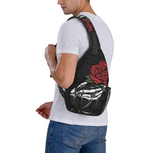 FHSUISN Skull Sling Backpack Chest Bag Crossbody Shoulder Bag Gym Cycling Travel Hiking Daypack For Men Women