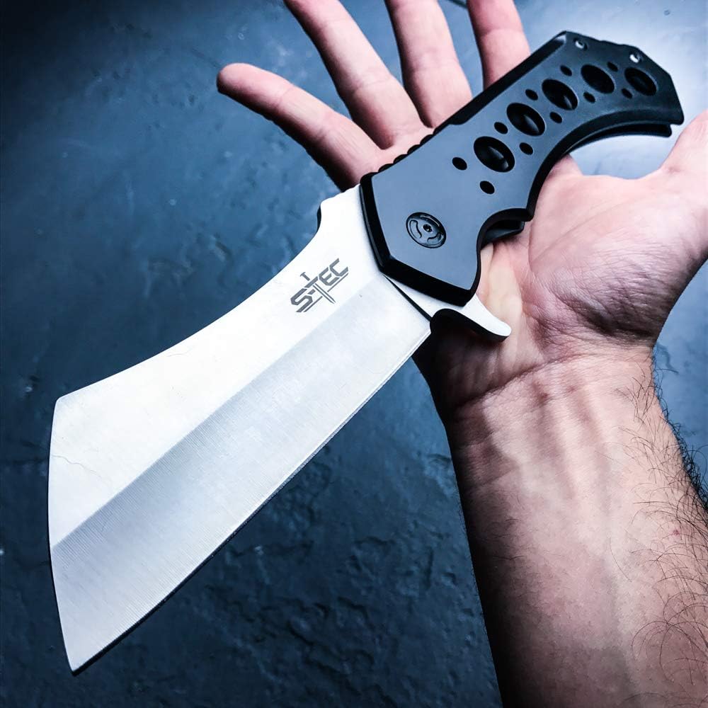 S-TEC 12-inch Rugged Chef Field Tactical Folding Cleaver (Stonewashed)