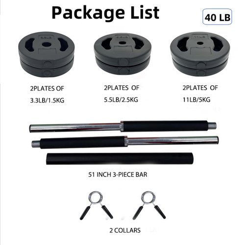 Adjustable Barbell Weight Set, Adjustable Free Weights for Home and Gym Workout,40LB, Black
