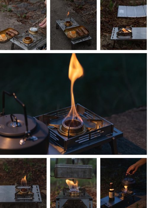 CAMPINGMOON Alcohol Stove Brass Stainless Steel Mini for Backpacking Hiking Rack Cross Stand AS-1