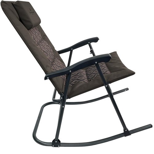 Black Sierra High Back Folding Rocking Chair, XL Oversize Camping Rocker Supports 300 LBS, Padded Portable Heavy Duty Armchair for Deck and Patio