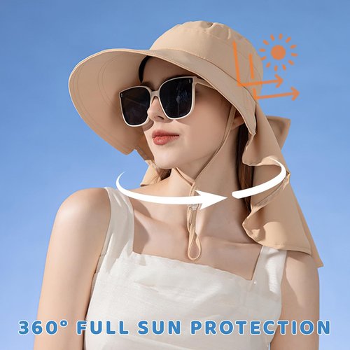 Womens Sun Hat UV Protection, Foldable Waterproof Wide Brim Bucket Hats with Neck Flap for Summer Beach Fishing Hiking Pink