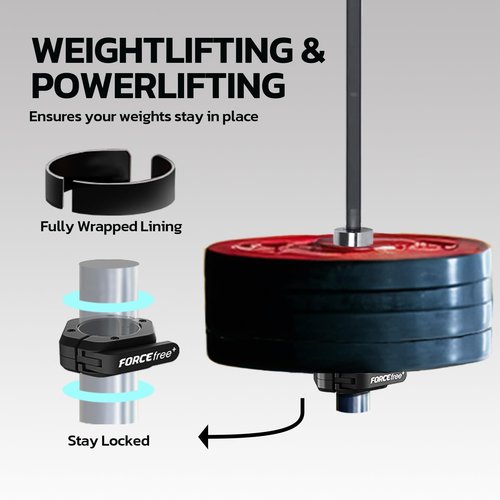 Forcefree+ Barbell Clips (Pair), Barbell Clamps, Quick Release Olympic Barbell Clamps with Anti Slip TPR Grip, Barbell Collars for Secure Weightlifting & Powerlifting (NO MAG, Black)