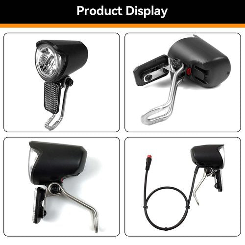 Ebike Headlight 6-60V, Night Riding Waterproof Electric Dirt Bike Front Light Road Bike Led Headlight Cycling Accessories with 2 Pin Connector for Cycling Safety