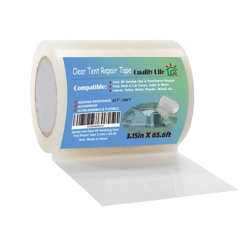 Quality Life RV Awning Repair Tape，Clear Tent Repair Tape Waterproof, for Tarp,Canvas，Boat Covers, Sail, Heavy Duty High Adhesive - 3.15in x 65.6ft