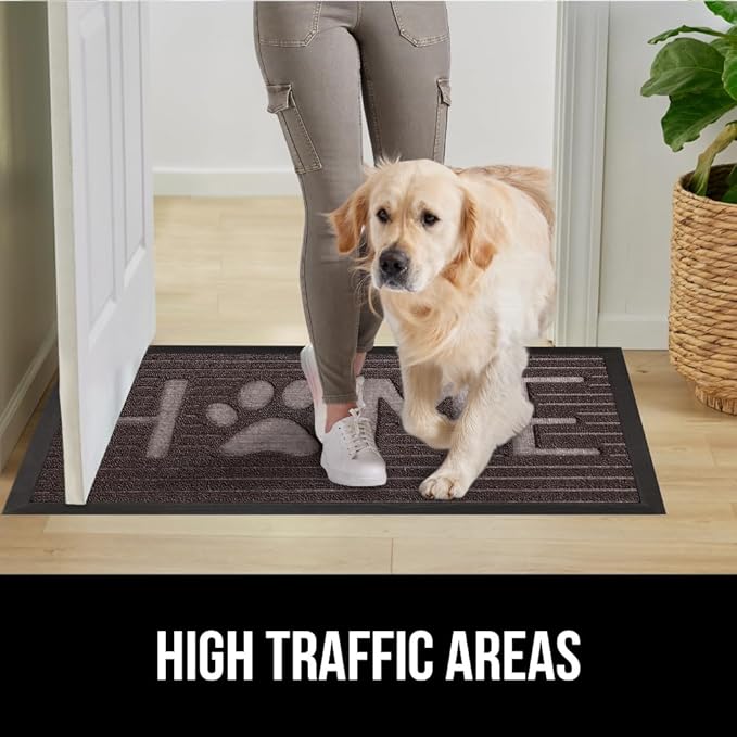 GORILLA GRIP 100% Waterproof All-Season WeatherMax Doormat, Durable Natural Rubber, Stain and Fade Resistant, Low Profile, Indoor Outdoor Door Mats, Easy Clean Patio Entrance Mat, Espresso Home Paw