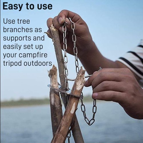 LSOSVSEU Camping Tripod Board - Turn Branches into Campfire Tripod, with Adjustable Chain to Hang Cookware, Open Fire Cooking Accessories for Picnic, Camping, Outdoor Sports (Stainless Steel)