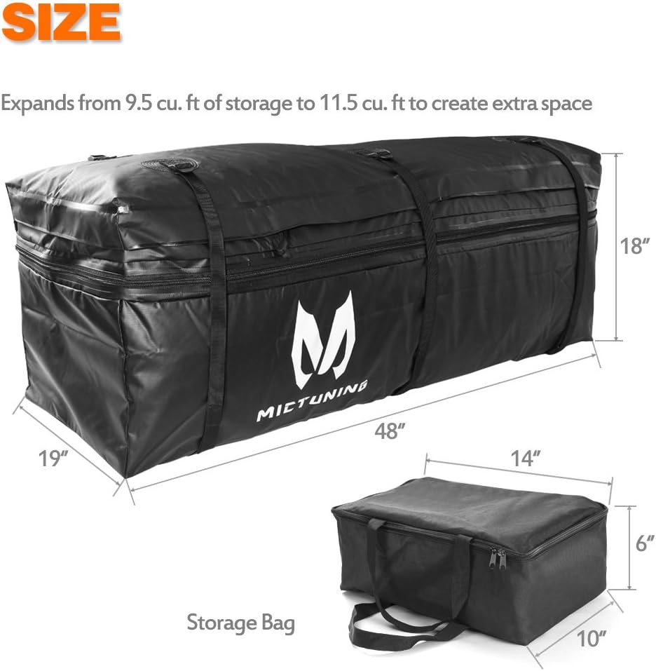 MICTUNING Hitch Rack Cargo Carrier Bag, Expandable 9.5 Cube Feet to 11.5 Cube Feet Waterproof Luggage Storage Bag for Car Truck SUV Van
