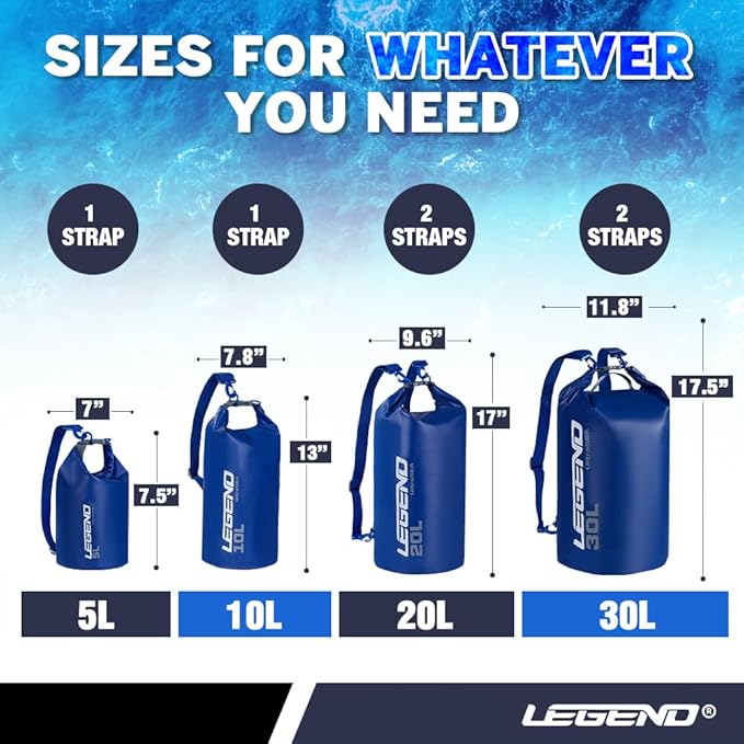 Legend UltraSEA Waterproof Dry Bag 5L/10L/20L/30L - Drybag Waterproof Bag for Kayaking, Swimming & Travel, Roll Top Floating Dry Bag, Lightweight Dry Sack for Boating, Rafting and Beach - 20L Blue