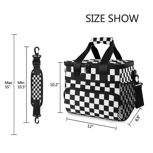 Black White Checkered Cooler Bag Insulated Cooler Soft Sided Cooler 24 Can Portable Picnic Bag Large Leakproof Lunch Bag Box for Beach Grocery Camping Travel Car Men Women
