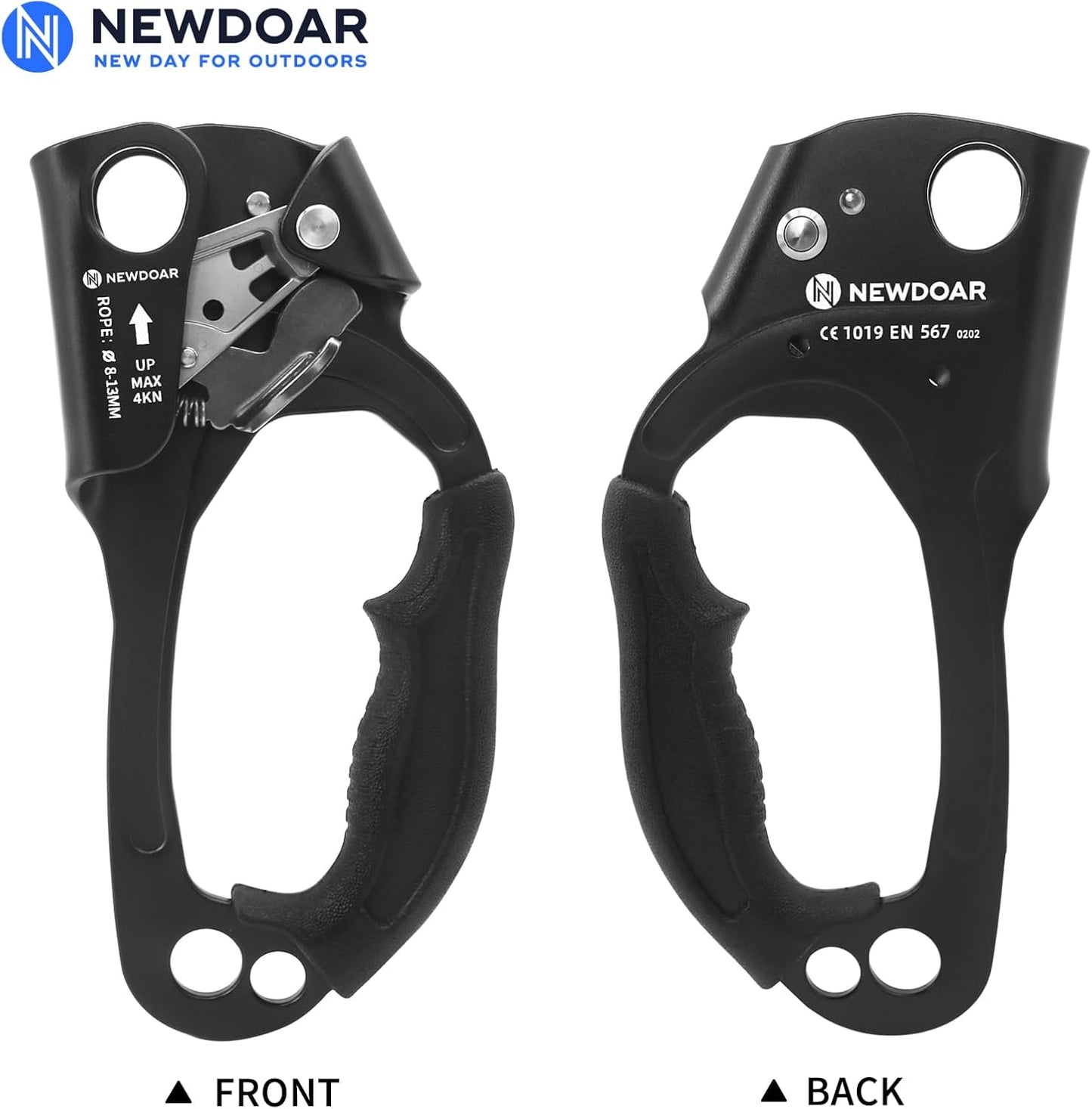 NewDoar UIAA & CE Certified Hand Ascender Rock Climbing Tree Arborist Rappelling Gear Equipment Rope Clamp for 8~13MM Rope