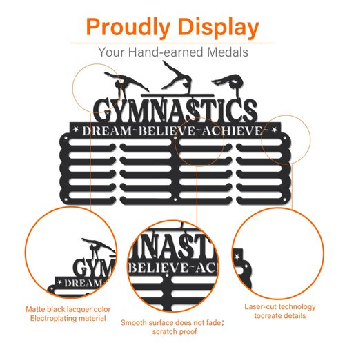SUPERDANT Gymnastic Medal Hanger Display Women Girls Gymnastic Award Metal Holder Rack Star Gymnastics Holder Display 5 Rows 20 Hangers Medal Rack Wall Mounted Race Hanger Gifts for Athletes Kids