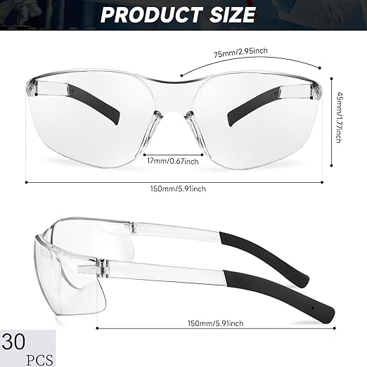30 Pack Clear Safety Glasses with ANSI Z87.1 Scratch Resistant Eyewear for Women Man Lab Goggles Eye Protection