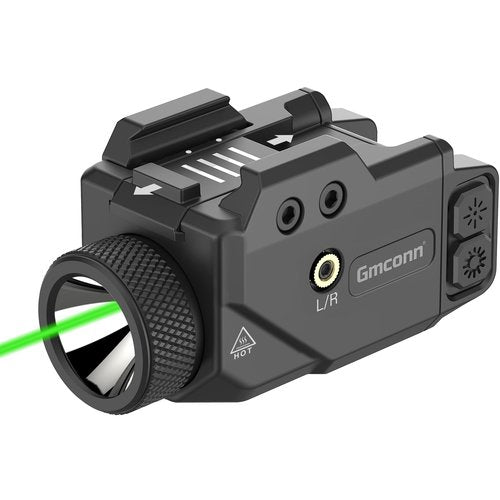Gmconn 800 Lumen Tactical Flashlight Green Red Blue Laser Light Combo, Rechargeable Pistol Light with Strobe Function (Green Laser)