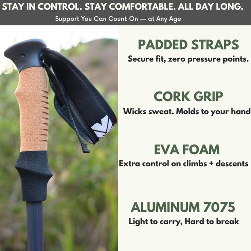 Outsura Aluminium Trekking Poles for Hiking w/Cork Grip & Quick Lock - Lightweight Collapsible Hiking Sticks for Backpacking - Folding Walking Sticks for Seniors Men & Women - One Pair (Orange)