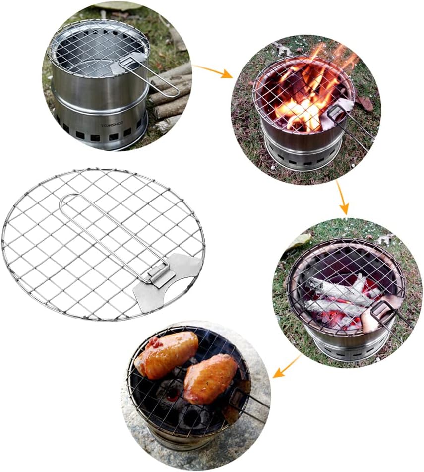 TOM SHOO Camping Stove Camp Wood Stove Portable Foldable Stainless Steel Burning Backpacking Stove for Outdoor Hiking Picnic BBQ
