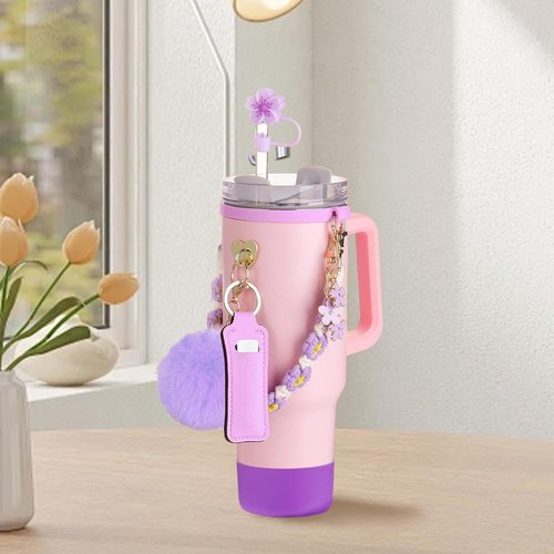 Eitfrh 10Pcs Stanley Cup Accessories for 30 oz 40 oz, With Weaving Water Bottle Handle Strap, Straw Covers, Boot, Charms Compatible With Stanley 40 oz Tumbler