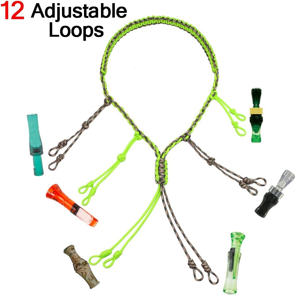 PSKOOK Duck Call Lanyard Paracord Hunting Goose Calls 12/16/20 Adjustable Loops Outdoor Predator Gear for Pheasant Waterfowl Hand Braided Necklace