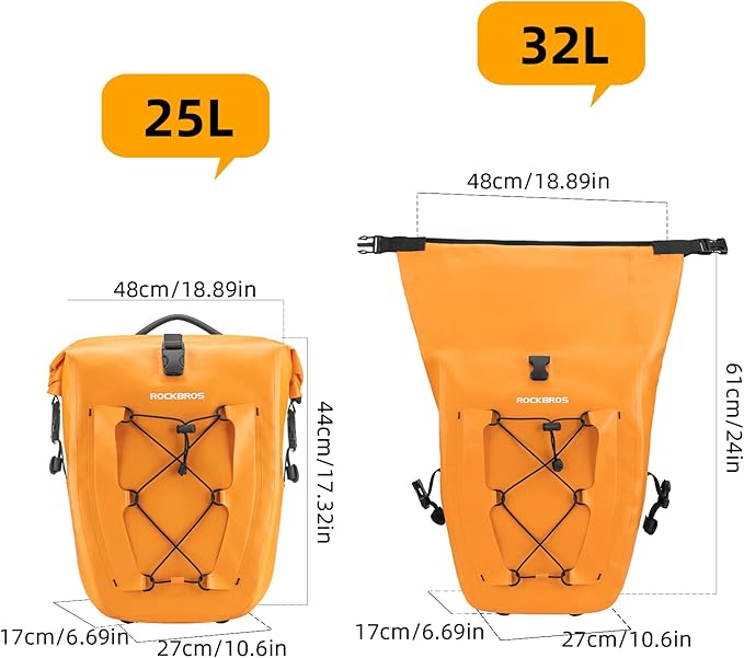ROCKBROS Bike Panniers Waterproof Rear Rack Bag Max 30L Large Capacity for Cycling Traveling Commuting