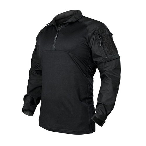 IDOGEAR Men’s Tactical Military Shirts 1/4 Zip Combat BDU Shirts Camo Long Sleeve with Pockets for Outdoor Airsoft Paintball(Black,Small)