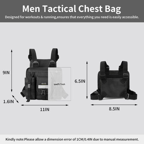 Tactical Chest Bag for Men, Outdoor Multi-purpose Utility Vest Pouch with Water Bottle Pocket EDC Chest Pack Daypack for Running Hiking Cycling